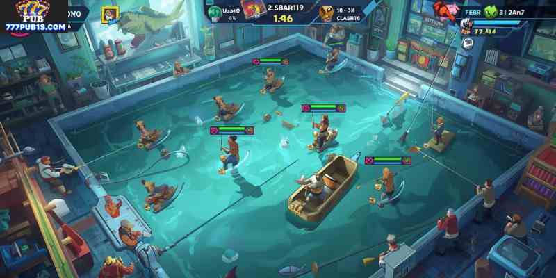 multiplayer online fishing game room with multiple players competing