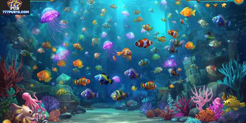  online fishing game underwater arcade interface with colorful sea creatures