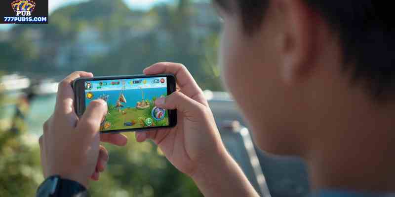 player using smartphone to play online fishing game in Philippines